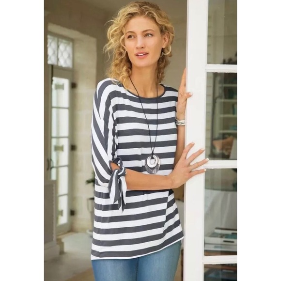 Soft Surroundings Tops - Soft Surroundings Stripe Adrift Top Tie Sleeve M